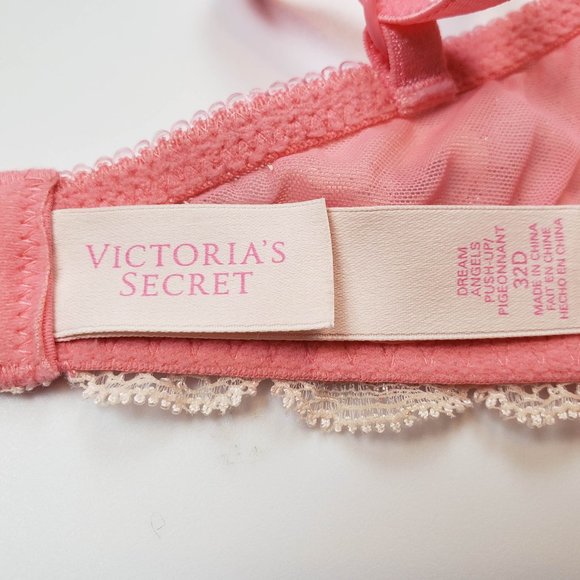 32D VS Dream Angels Push Up Coral Pink with Cream and Silver Lace - Picture 4 of 4
